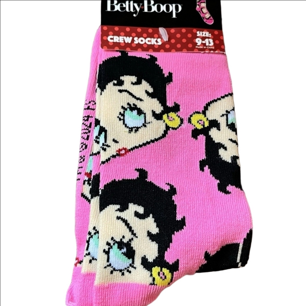 4/$25 Betty Boop Pink and Black Crew Socks New Novelty Socks